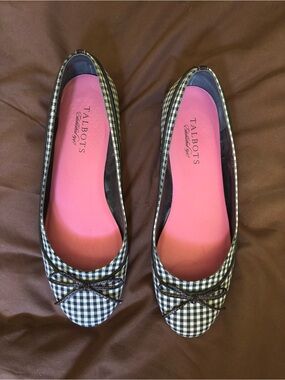 Talbots Black & White Gingham Ballet Flats with Pink Insole